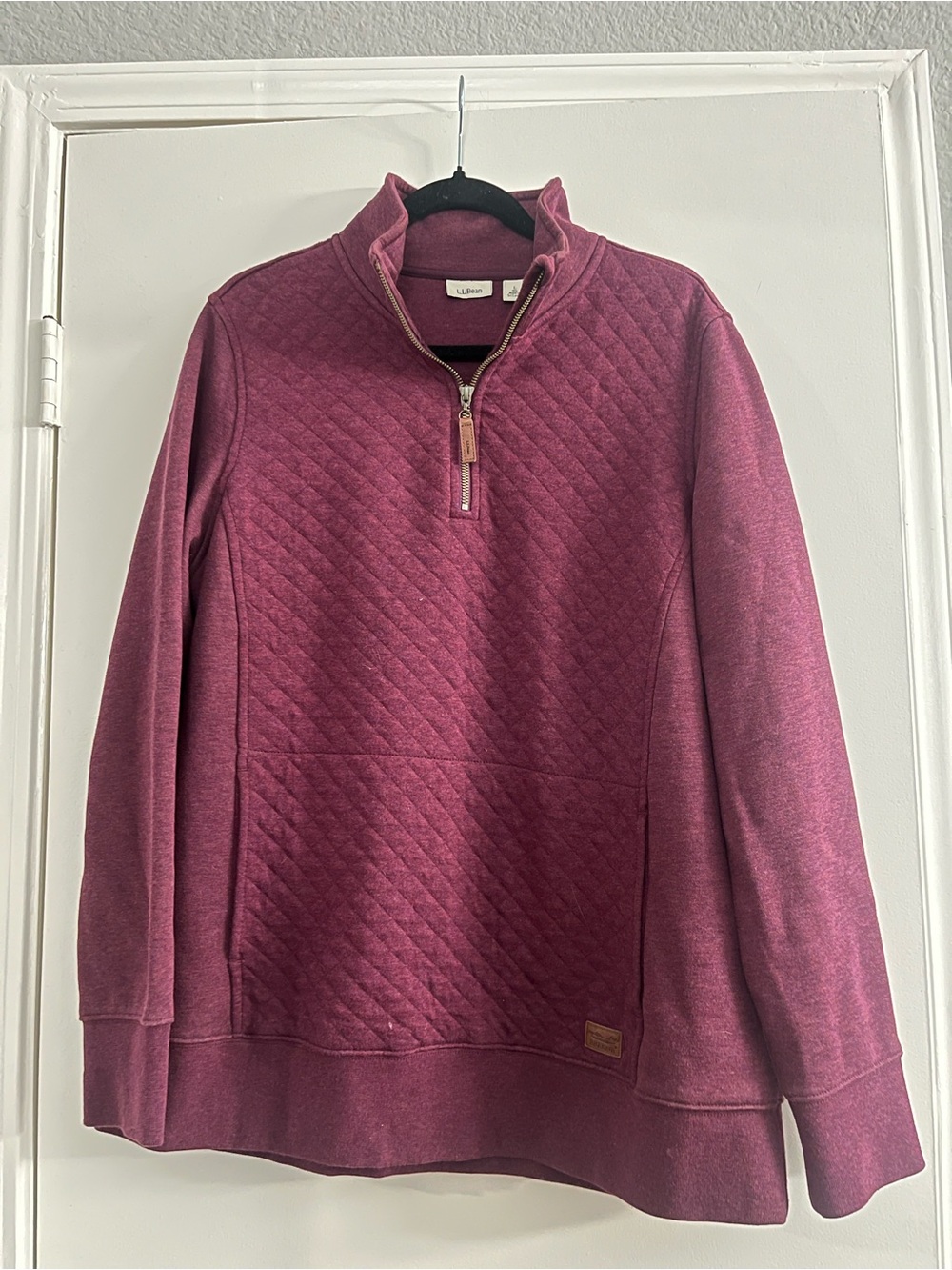 L.L.Bean Women's Quilted Quarter Zip Pullover Burgundy Heather Sweatshirt Sz L